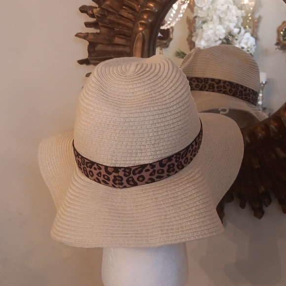 J Crew Paper Blend STRAW Leopard Banded Floppy Fedora Size S/M - Picture 3 of 7